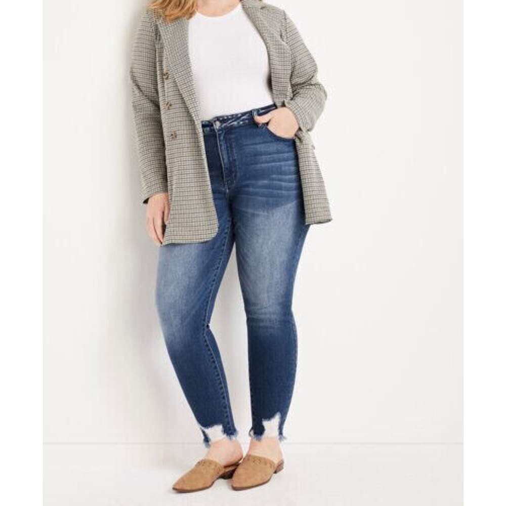 KanCan Skinny High Rise Ripped Hem Jeans Sandblast Blue Denim Plus Size 18 - Picture 1 of 10